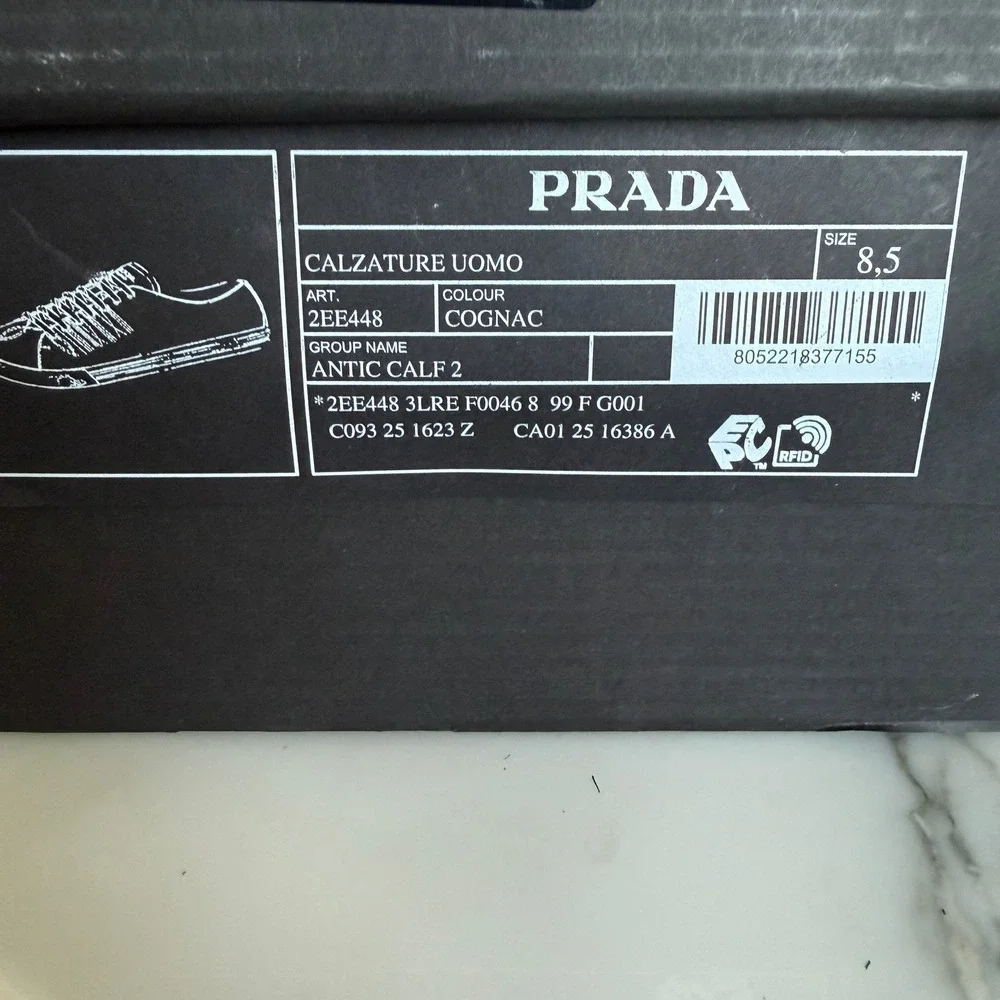 Prada‎ Milano 2EE448 Mens Brown Pebbled Leather Low Top Sneakers, UK 8.5